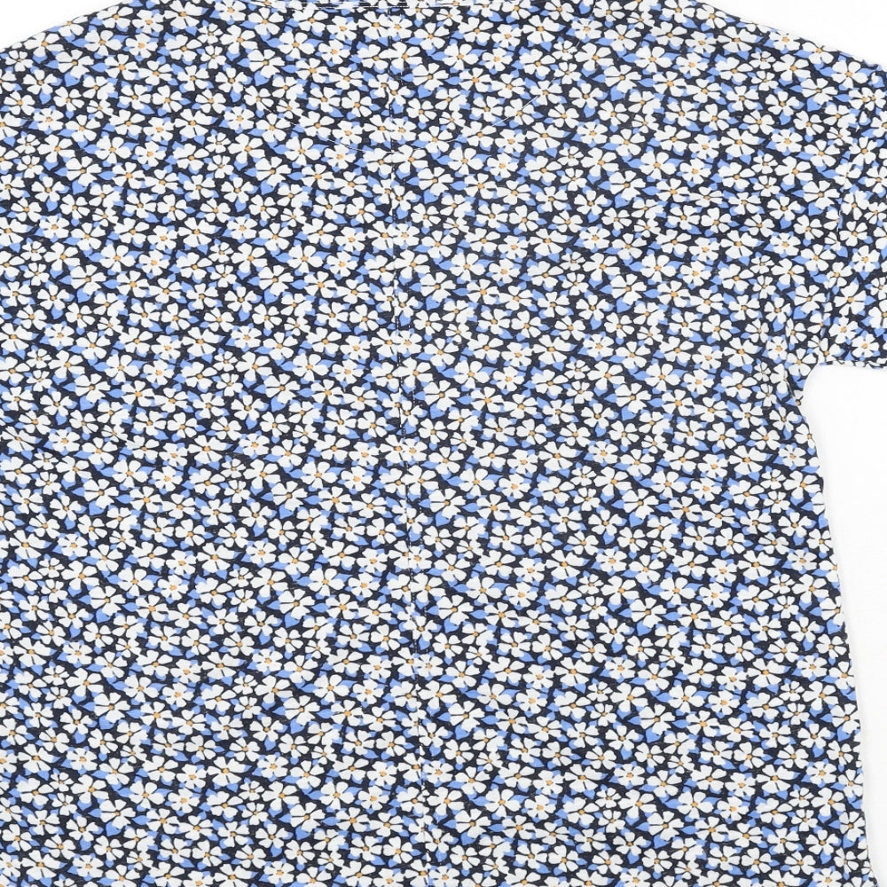 Marks and Spencer Womens Blue Floral Polyester Basic Blouse Size 12 Round Neck