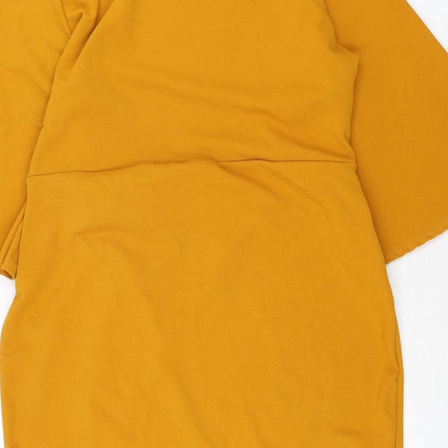 Boohoo Womens Yellow Polyester Pencil Dress Size 16 Round Neck Pullover - Wrap Style Belted