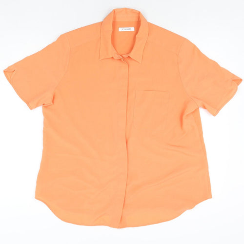 Classic Womens Orange Polyester Basic Button-Up Size 14 Collared