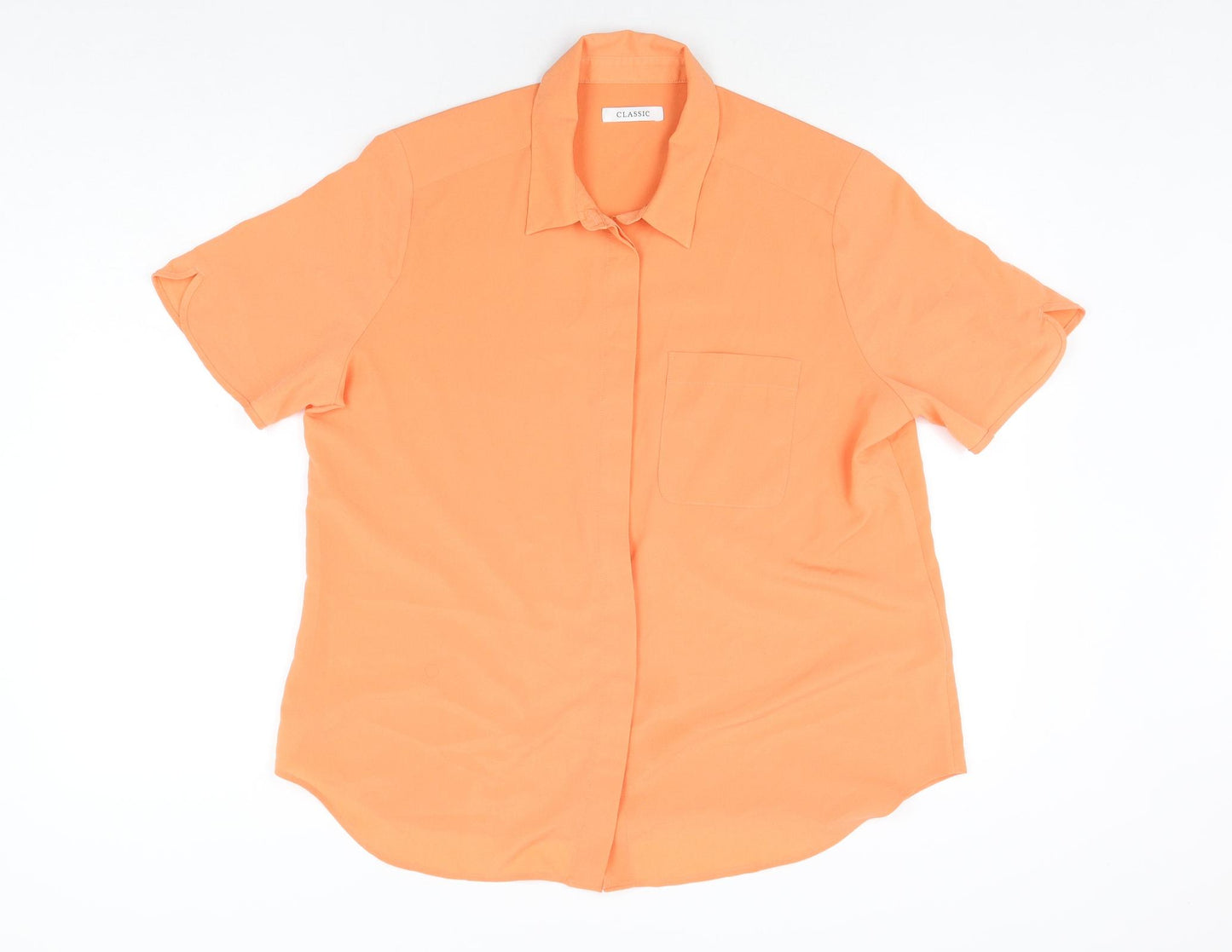 Classic Womens Orange Polyester Basic Button-Up Size 14 Collared
