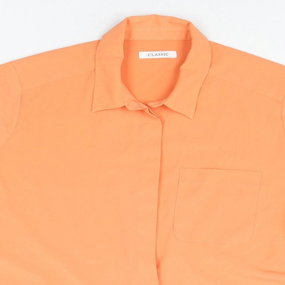 Classic Womens Orange Polyester Basic Button-Up Size 14 Collared