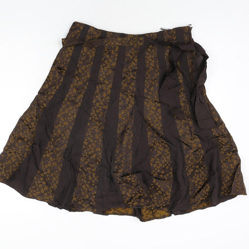La Strada Womens Brown Geometric Acetate Flare Skirt Size 10 Zip - Floral Panel Belted