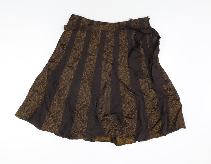 La Strada Womens Brown Geometric Acetate Flare Skirt Size 10 Zip - Floral Panel Belted