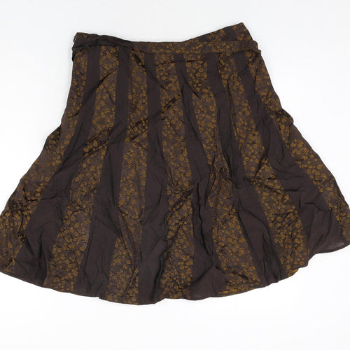 La Strada Womens Brown Geometric Acetate Flare Skirt Size 10 Zip - Floral Panel Belted