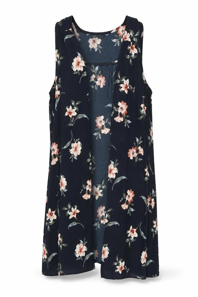 New Look Womens Blue Floral Polyester Kimono Blouse Size 10 V-Neck