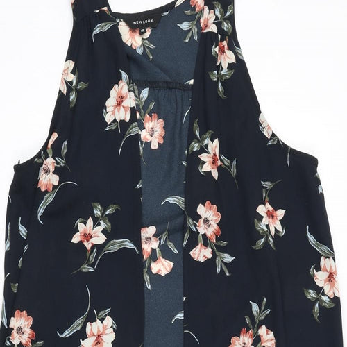 New Look Womens Blue Floral Polyester Kimono Blouse Size 10 V-Neck