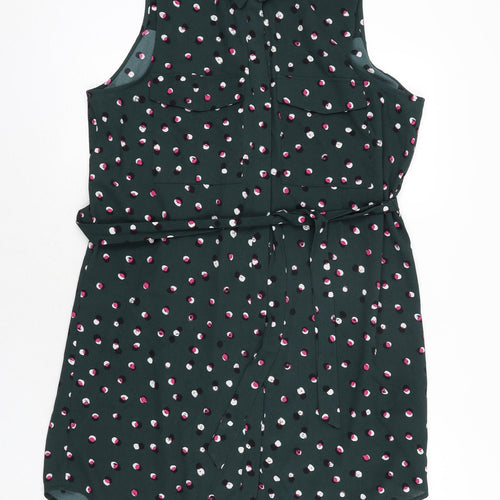 Monki Womens Green Geometric Polyester Shirt Dress Size M Collared Button - Belted