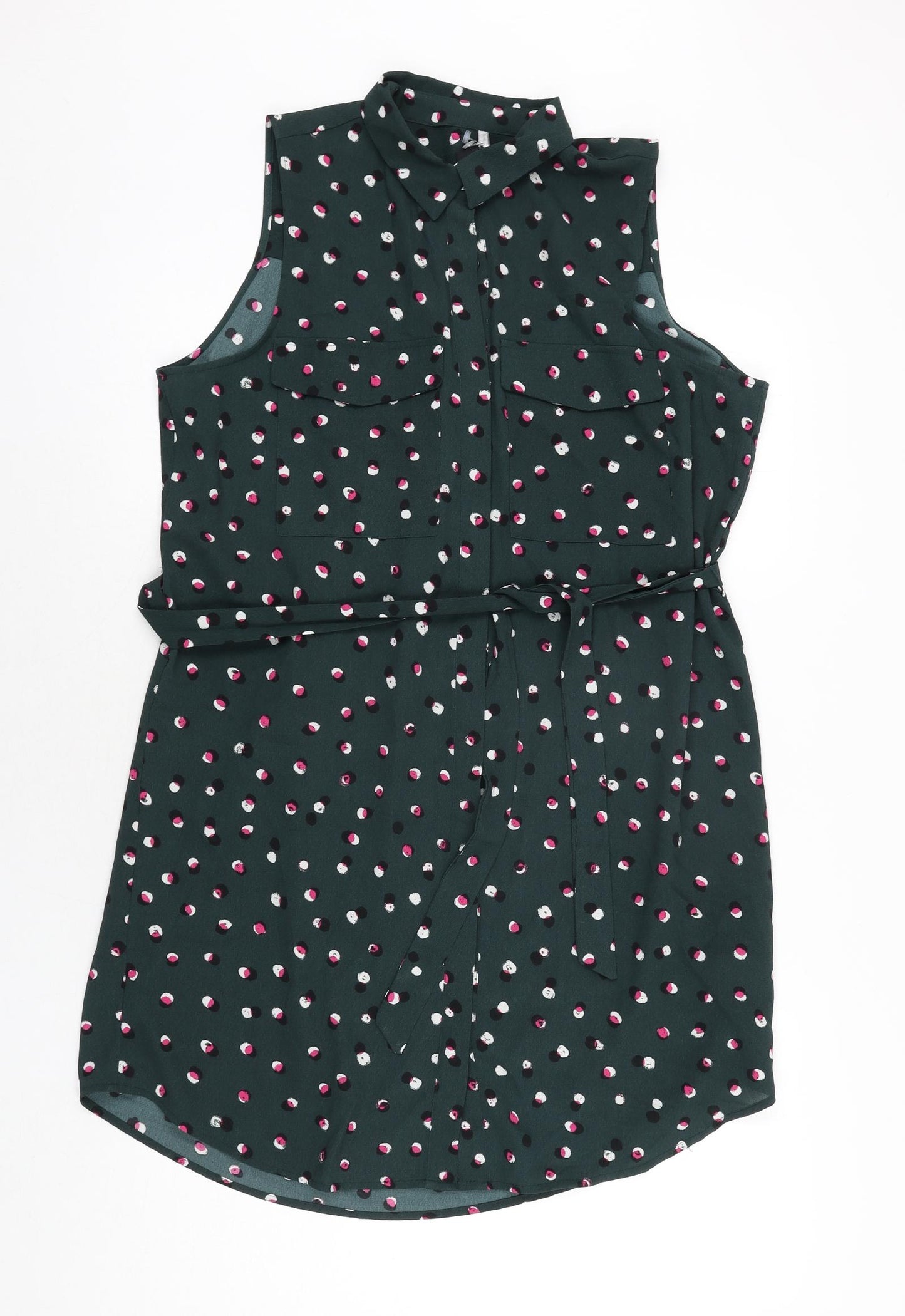 Monki Womens Green Geometric Polyester Shirt Dress Size M Collared Button - Belted