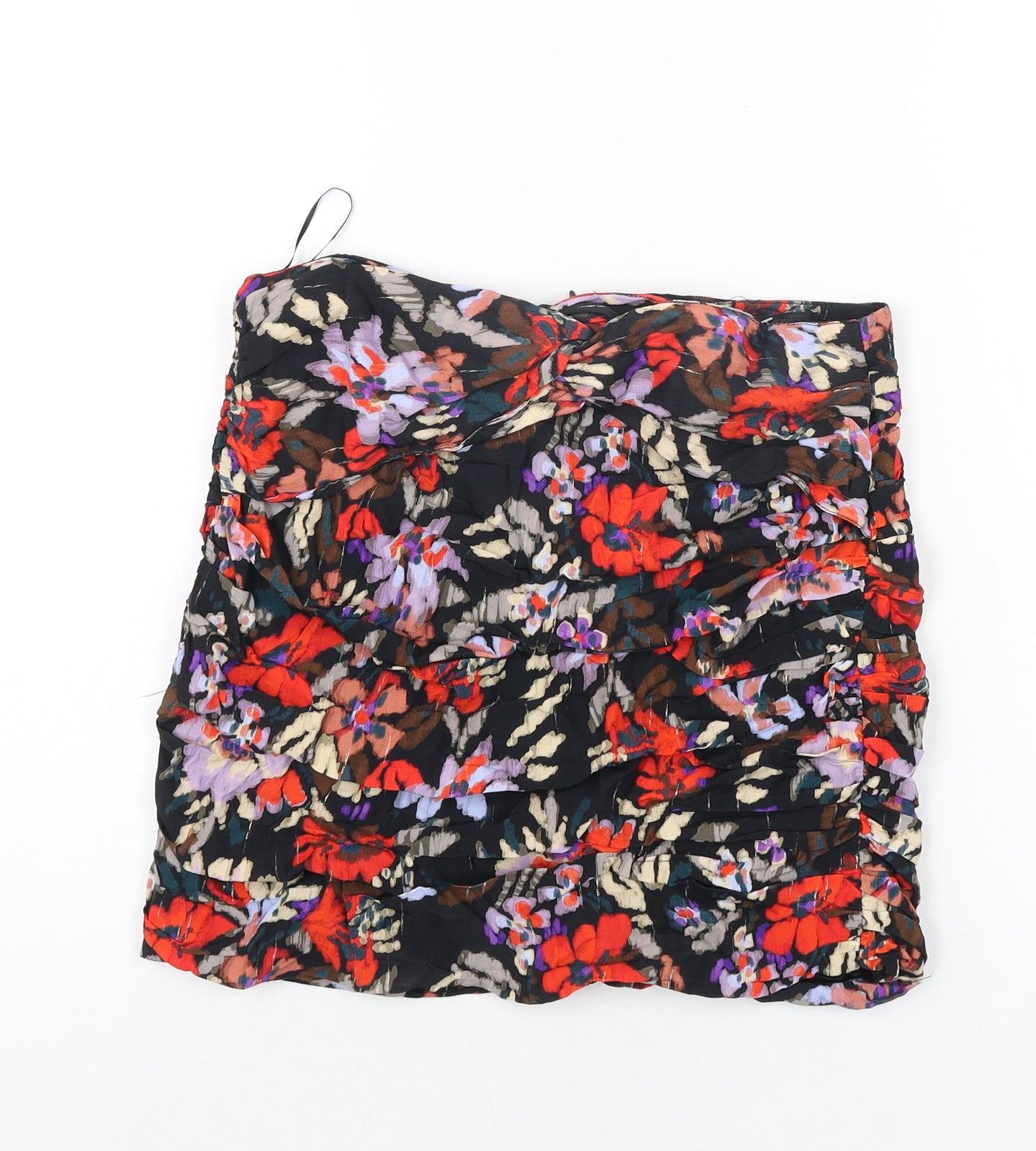 Zara Womens Multicoloured Floral Viscose Mini Skirt Size M Zip - Rouched Twist Detail