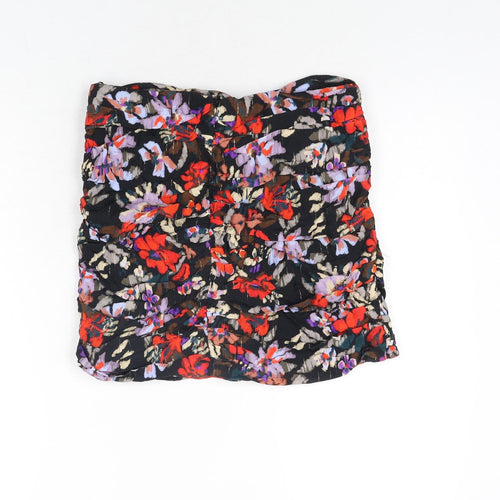Zara Womens Multicoloured Floral Viscose Mini Skirt Size M Zip - Rouched Twist Detail