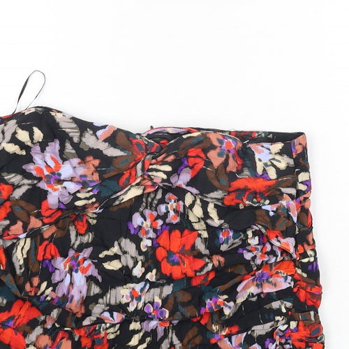 Zara Womens Multicoloured Floral Viscose Mini Skirt Size M Zip - Rouched Twist Detail