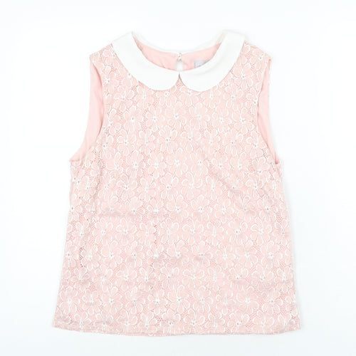 Red Herring Womens Pink Floral Nylon Camisole Blouse Size 14 Collared