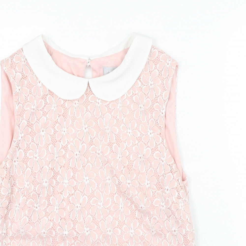 Red Herring Womens Pink Floral Nylon Camisole Blouse Size 14 Collared