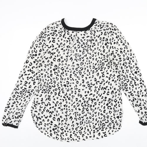 South Womens White Animal Print Polyester Basic Blouse Size 12 V-Neck - Leopard Print