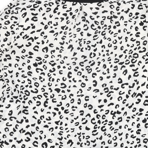 South Womens White Animal Print Polyester Basic Blouse Size 12 V-Neck - Leopard Print
