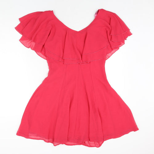 18 and East Womens Pink Polyester A-Line Size 10 Boat Neck Zip - Beading Detail Frill