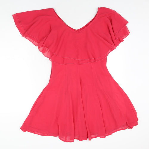 18 and East Womens Pink Polyester A-Line Size 10 Boat Neck Zip - Beading Detail Frill