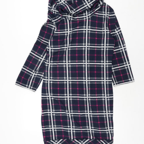 Apricot Womens Blue Check Polyester Jumper Dress Size 12 Roll Neck Pullover
