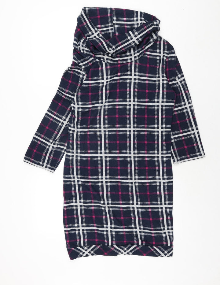 Apricot Womens Blue Check Polyester Jumper Dress Size 12 Roll Neck Pullover