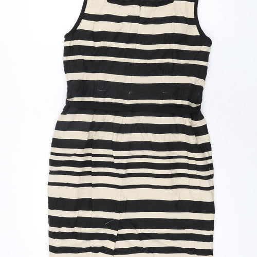 South Womens Beige Striped Linen Shift Size 12 Round Neck Zip - Belted