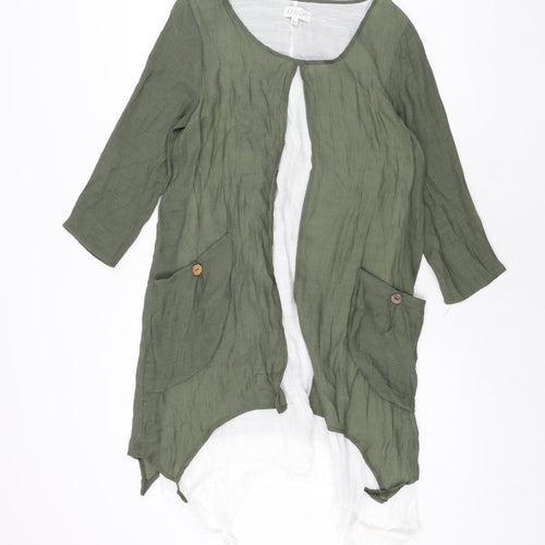 Apricot Womens Green Linen Shift Size 10 Round Neck Pullover - Layered