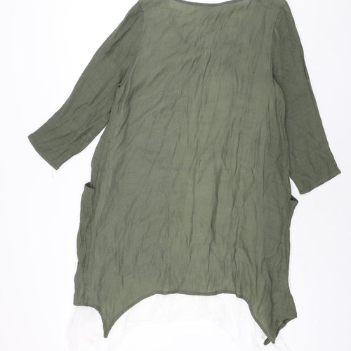 Apricot Womens Green Linen Shift Size 10 Round Neck Pullover - Layered