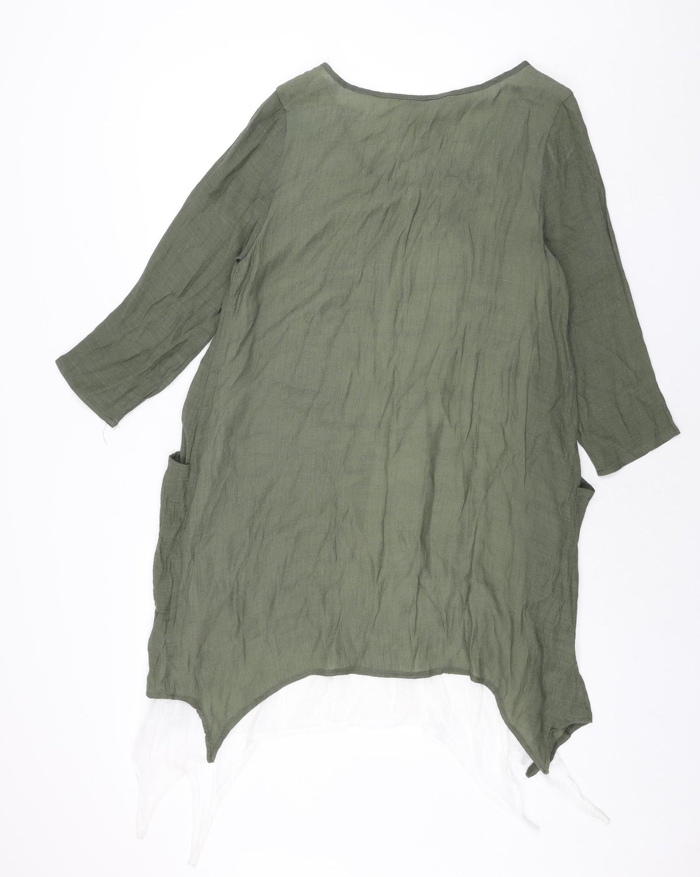 Apricot Womens Green Linen Shift Size 10 Round Neck Pullover - Layered