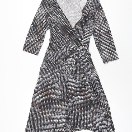 Marks and Womens Multicoloured Geometric Viscose Wrap Dress Size 8 V-Neck Pullover