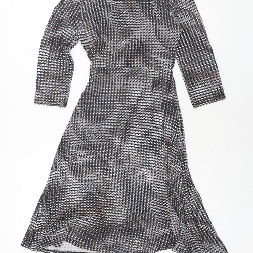 Marks and Womens Multicoloured Geometric Viscose Wrap Dress Size 8 V-Neck Pullover