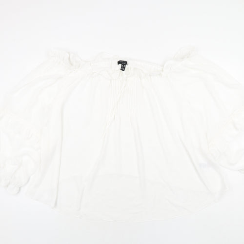 New Look Womens White Polyester Basic Blouse Size 26 Boat Neck - Frill Lace Trim
