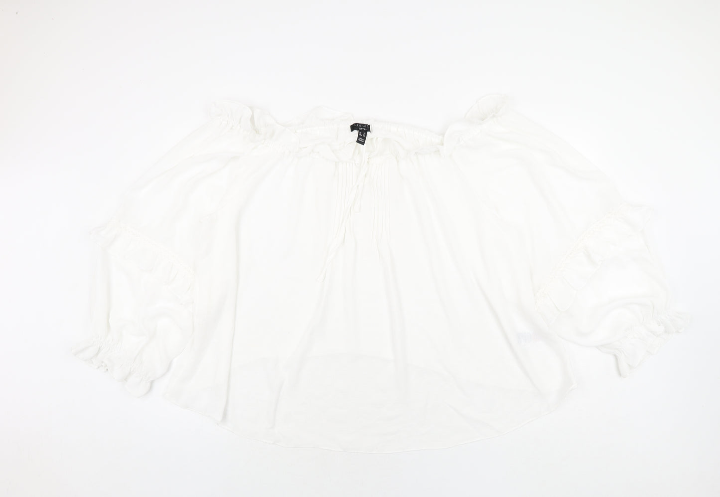 New Look Womens White Polyester Basic Blouse Size 26 Boat Neck - Frill Lace Trim