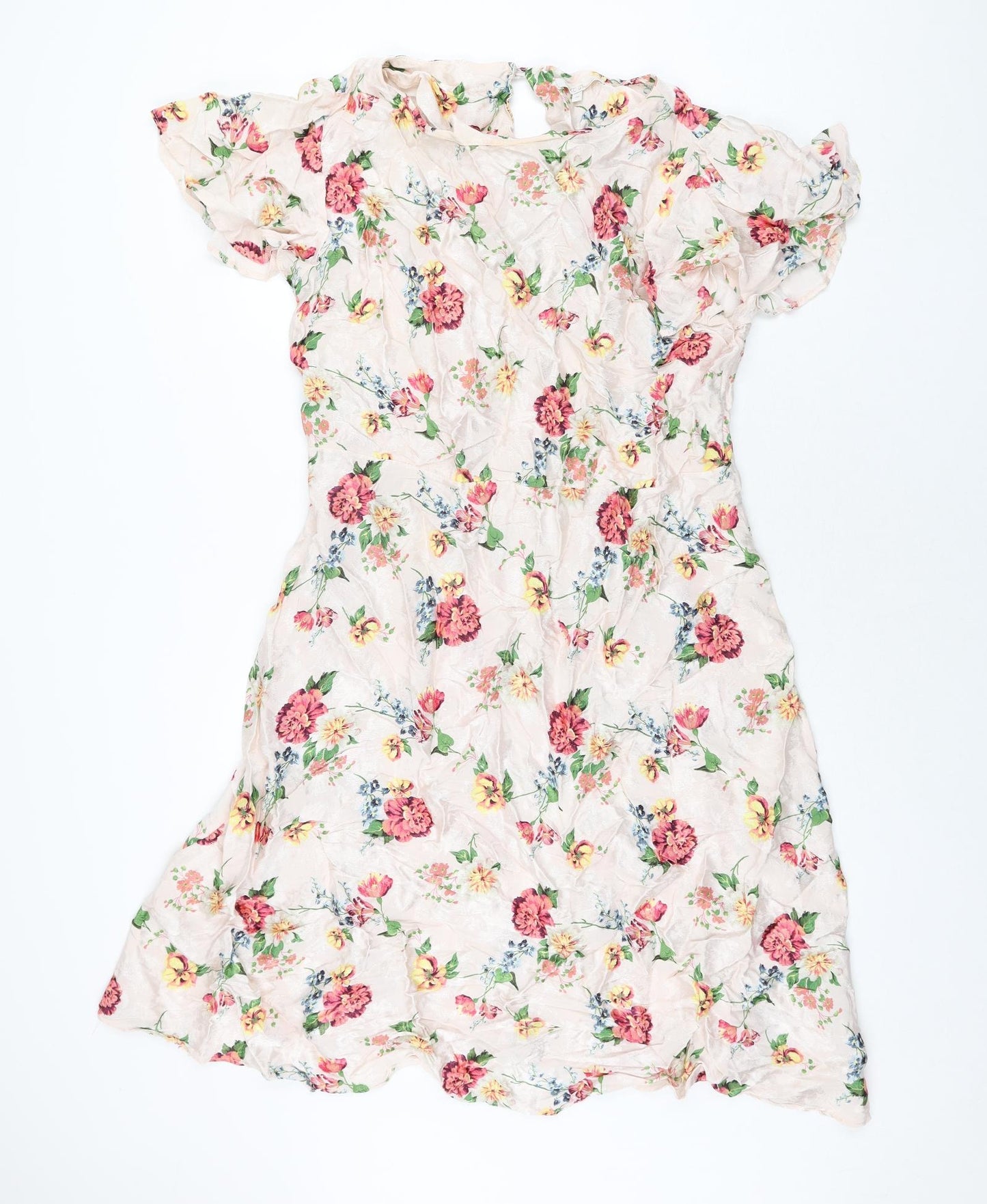 NEXT Womens Pink Floral Viscose Shift Size 20 Round Neck Button