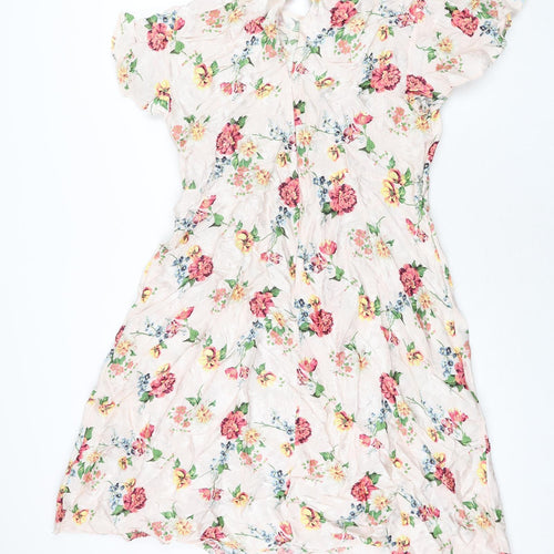 NEXT Womens Pink Floral Viscose Shift Size 20 Round Neck Button
