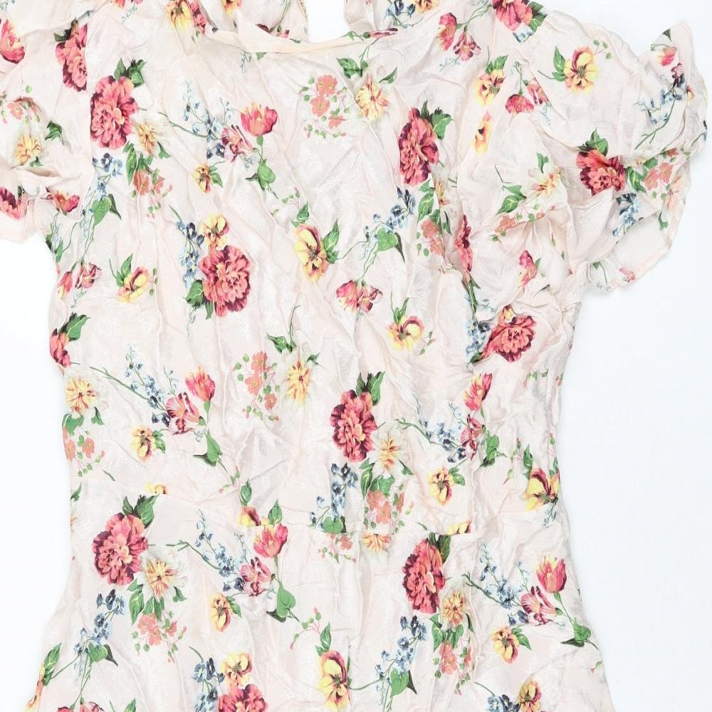 NEXT Womens Pink Floral Viscose Shift Size 20 Round Neck Button