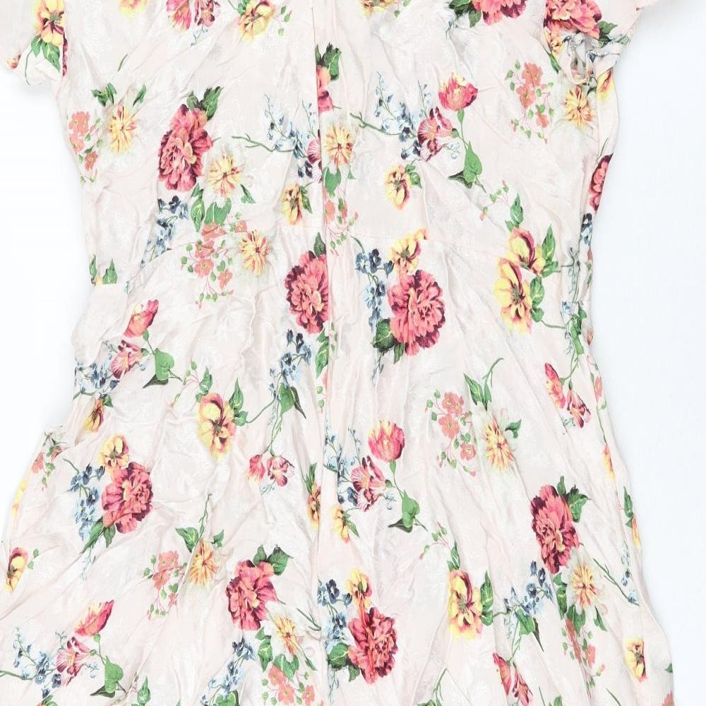 NEXT Womens Pink Floral Viscose Shift Size 20 Round Neck Button