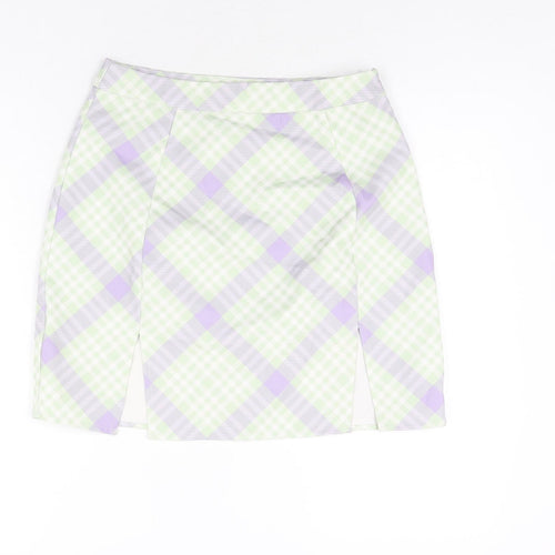 Missguided Womens Green Check Polyester Mini Skirt Size 10 Zip