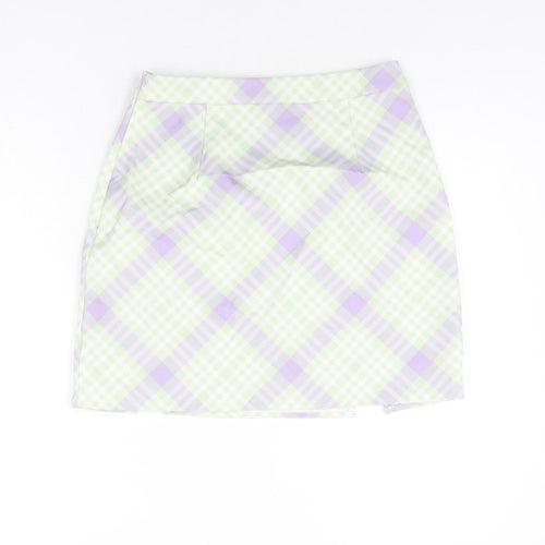 Missguided Womens Green Check Polyester Mini Skirt Size 10 Zip