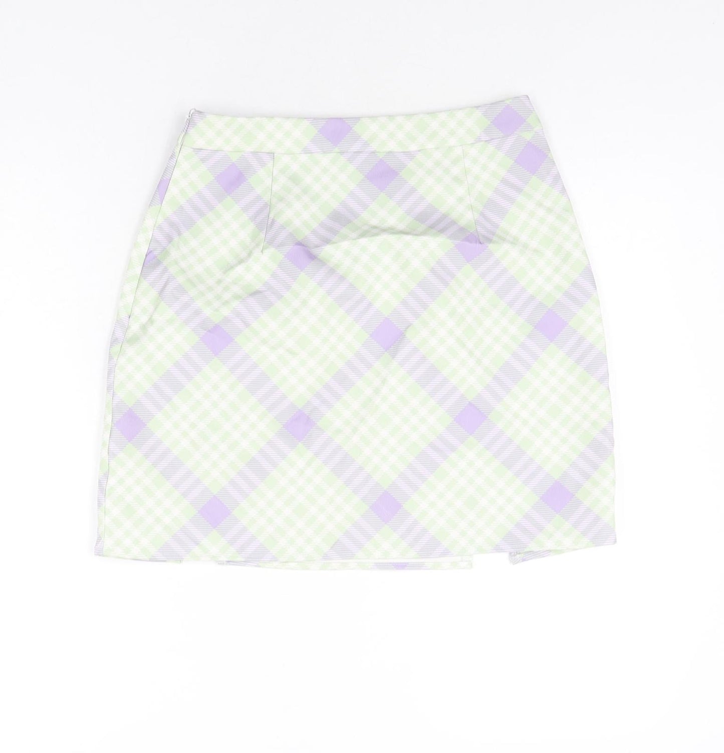 Missguided Womens Green Check Polyester Mini Skirt Size 10 Zip