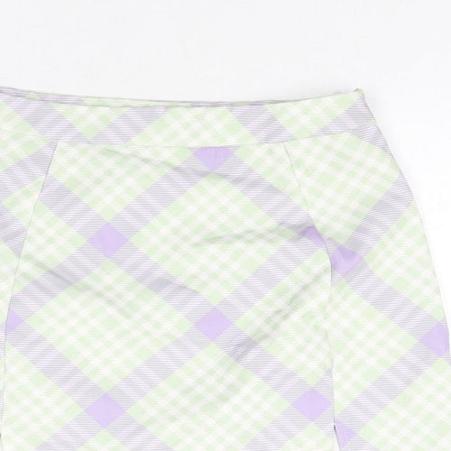 Missguided Womens Green Check Polyester Mini Skirt Size 10 Zip