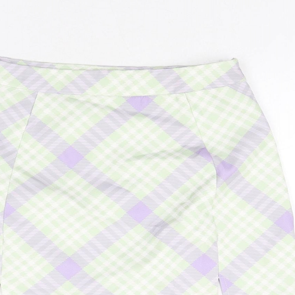 Missguided Womens Green Check Polyester Mini Skirt Size 10 Zip