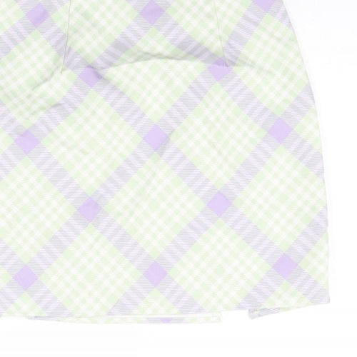 Missguided Womens Green Check Polyester Mini Skirt Size 10 Zip