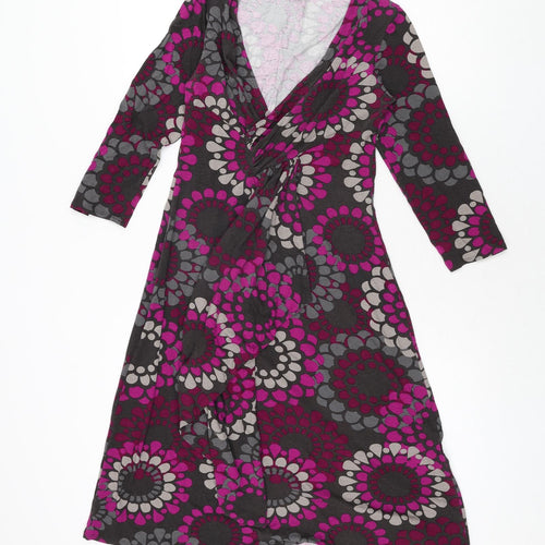 Phase Eight Womens Multicoloured Geometric Viscose A-Line Size 12 V-Neck Pullover - Frill Detail