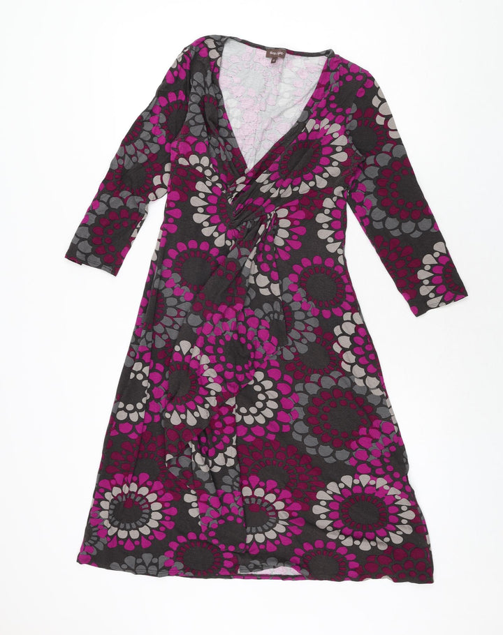 Phase Eight Womens Multicoloured Geometric Viscose A-Line Size 12 V-Neck Pullover - Frill Detail