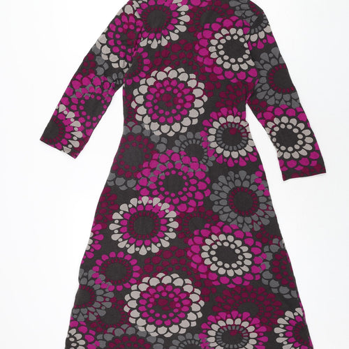 Phase Eight Womens Multicoloured Geometric Viscose A-Line Size 12 V-Neck Pullover - Frill Detail