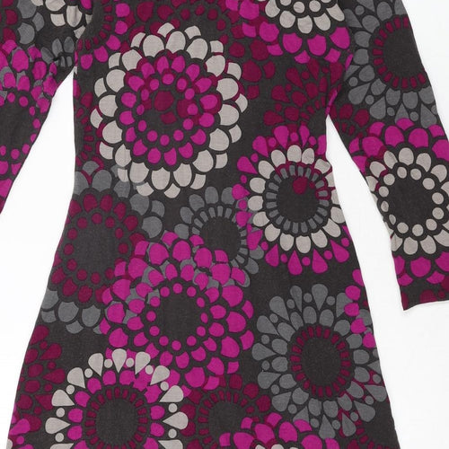 Phase Eight Womens Multicoloured Geometric Viscose A-Line Size 12 V-Neck Pullover - Frill Detail