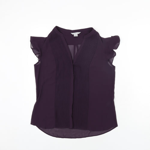 H&M Womens Black Polyester Basic Blouse Size 12 V-Neck - Pleated Front