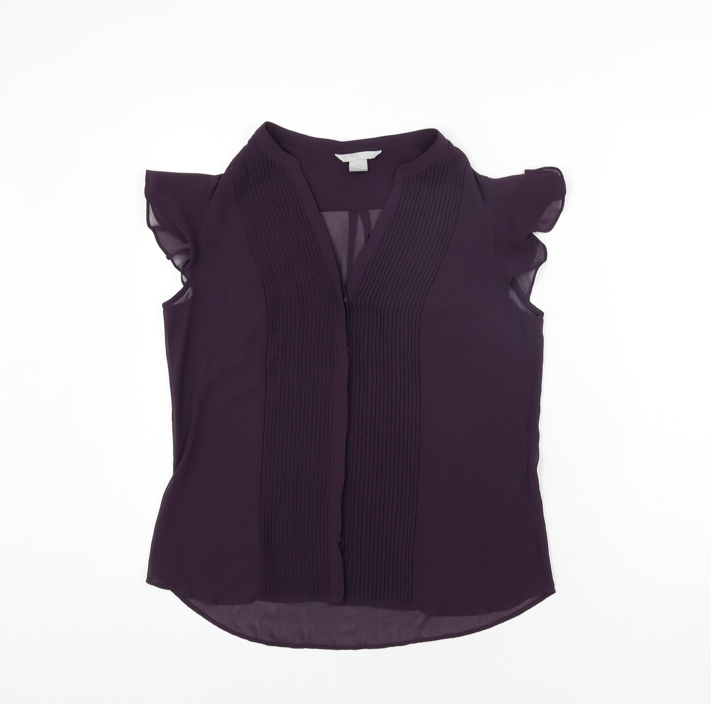 H&M Womens Black Polyester Basic Blouse Size 12 V-Neck - Pleated Front
