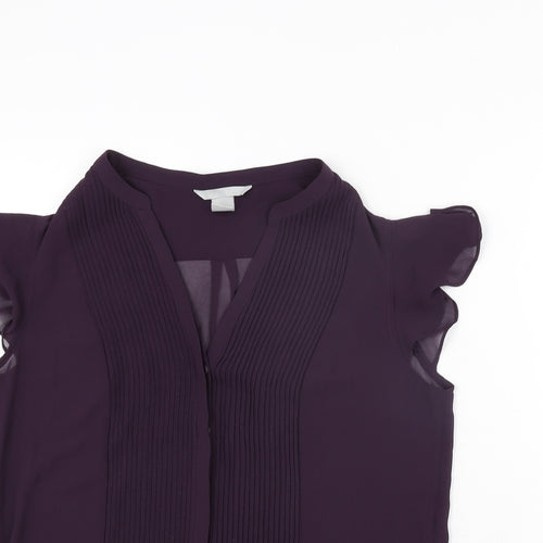 H&M Womens Black Polyester Basic Blouse Size 12 V-Neck - Pleated Front