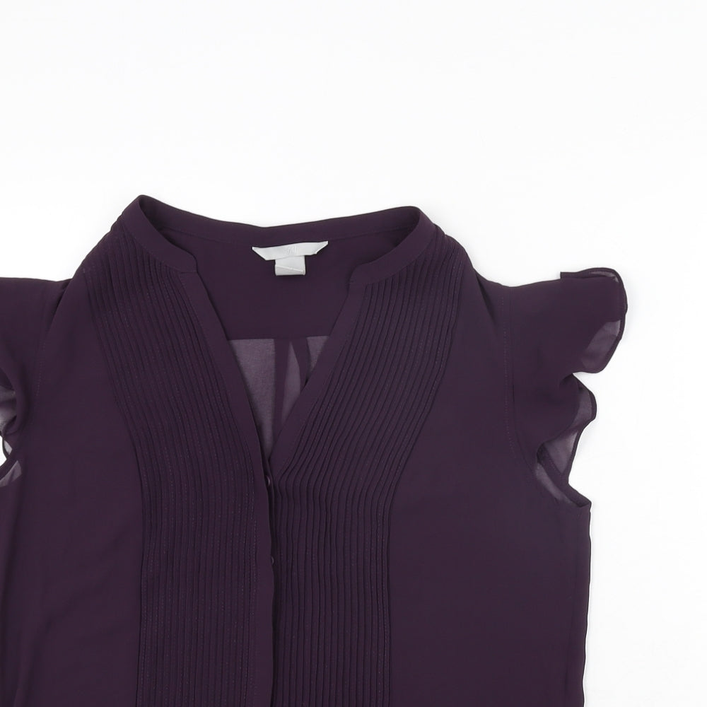 H&M Womens Black Polyester Basic Blouse Size 12 V-Neck - Pleated Front