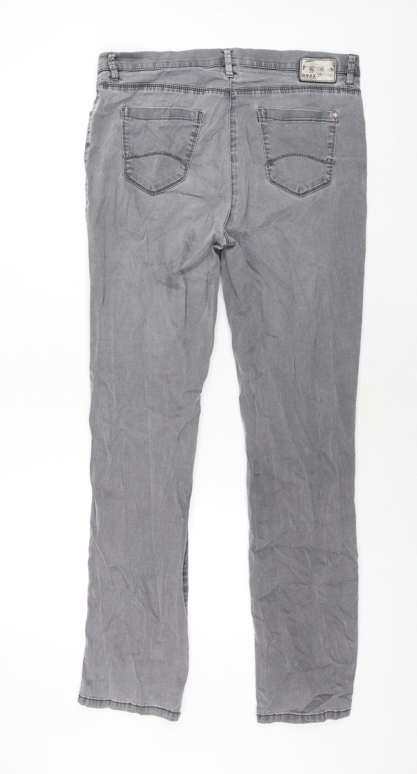 BRAX Womens Grey Cotton Straight Jeans Size 14 L30 in Regular Zip